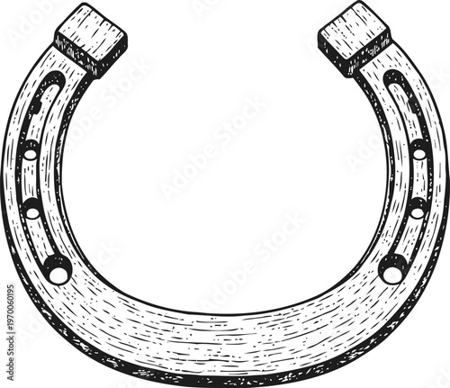 vintage horseshoe illustration lucky charm symbol with nail holes rustic western design for good fortune and protection