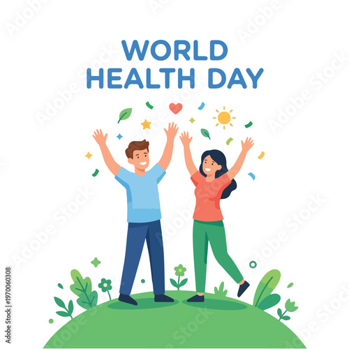 vector man and woman celebrating "World Health Day" 0026