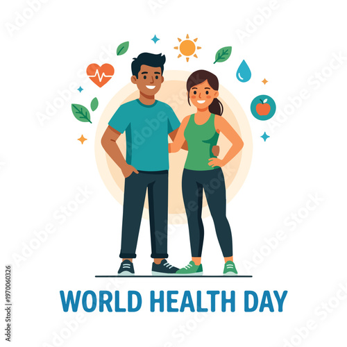 vector man and woman celebrating "World Health Day" 0025