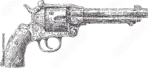 hand drawn vintage revolver illustration detailed antique firearm side view