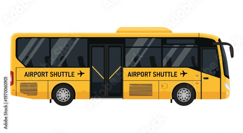 Yellow Airport Shuttle Bus Side View Vector Illustration