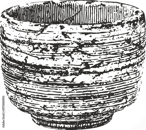 Rustic clay bowl with textured surface, hand crafted pottery vessel for kitchen or decor uses