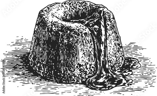 Chocolate lava cake with molten center dripping out dessert sweet treat with rich chocolate sauce