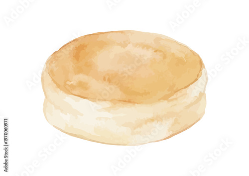 Watercolor-style thick fluffy Japanese-style pancake illustration, stack with berry maple syrup ／ 水彩ふかふかパンケーキ