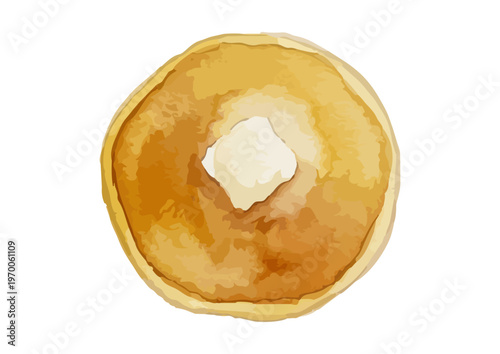 Watercolor-style thick fluffy Japanese-style pancake illustration, stack with berry maple syrup ／ 水彩ふかふかパンケーキ