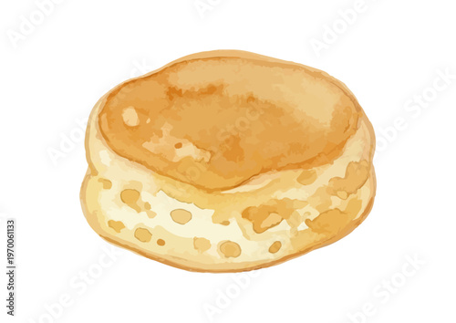 Watercolor-style thick fluffy Japanese-style pancake illustration, stack with berry maple syrup ／ 水彩ふかふかパンケーキ
