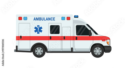 Vector illustration of a white ambulance emergency vehicle isolated on a white background