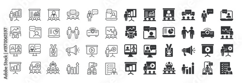 Presentation thin line and solid icon set. Multi series icon collection. Web minimal icons