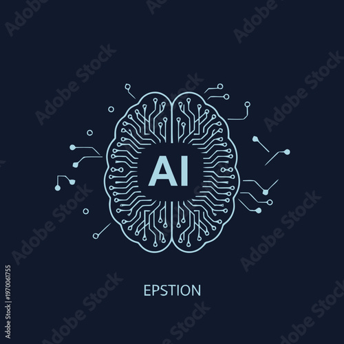 Digital brain icon crafted from circuit board traces, featuring 'AI' at its core, symbolizing advanced artificial intelligence, machine learning, and technological innovation