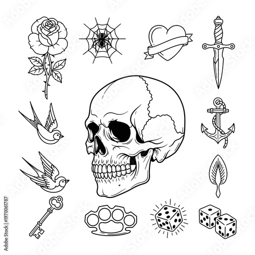 Skull and tattoo elements collection