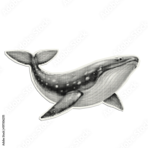 Vector whale. Trendy retro cut out element with a halftone effect for collage, poster, banner, cover design.