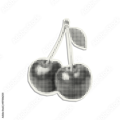Vector cherry. Trendy retro cut out element with a halftone effect for collage, poster, banner, cover design.