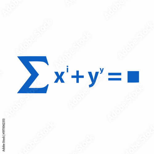 Mathematical equation showing summation of x to the power of i plus y to the power of y equaling a square box representing an unknown variable
