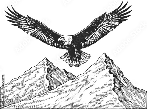 Eagle soaring above rugged mountain peaks majestic bird of prey in flight with wide wingspan