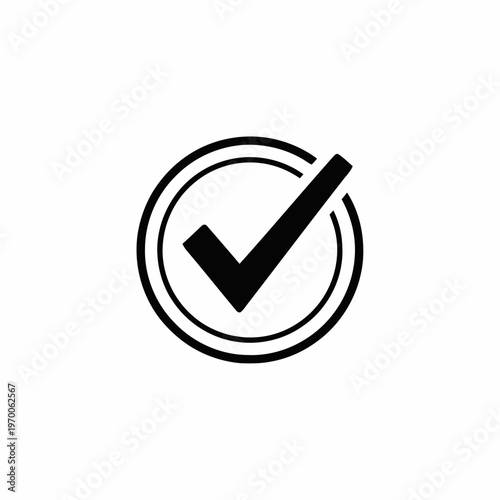 Clean vector checkmark symbol inside a concentric circle, signifying confirmation, validation, and successful completion for digital interfaces and print media