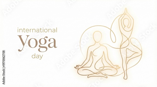 International yoga day minimal line art illustration with elegant meditation poses expressing mindfulness wellness balance harmony spiritual awareness and modern healthy lifestyle concept
