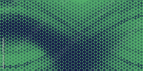 Triangular Blue-Green Halftone Texture. Retrowave Vector Geometric Technology Abstract Background. Half Tone Triangles Retro Colored Pattern. Minimal 80s Style Dynamic Tech Structure Wallpaper. Eps10
