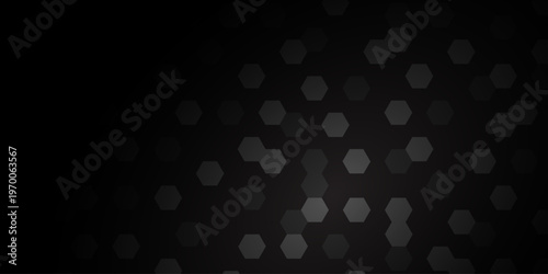 Dark background with sleek black hexagons adorned by luminous honeycomb shape. Sci-Fi Tech Hexagonal Blocks Structure Conceptual Dark Gray Geometric 3D Wallpaper technology design illustration tech.