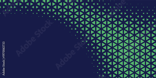 Triangular Blue-Green Halftone Texture. Retrowave Vector Geometric Technology Abstract Background. Half Tone Triangles Retro Colored Pattern. Minimal 80s Style Dynamic Tech Structure Wallpaper. Eps10
