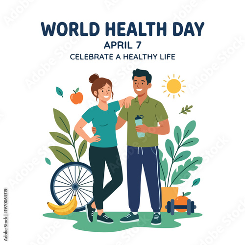 vector man and woman celebrating "World Health Day" 0021
