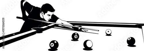 Silhouette of a man playing pool with balls on the table