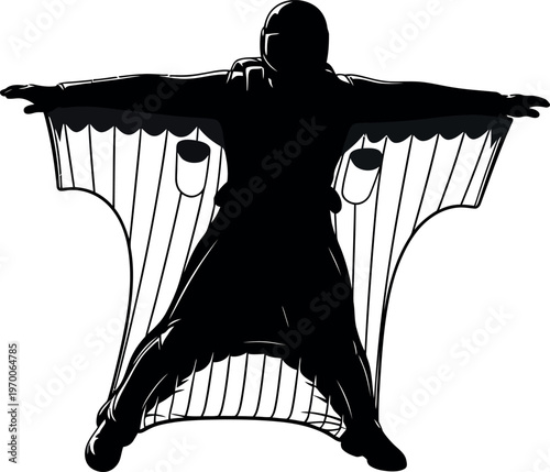 Silhouette of a mythical creature with wings and a long tail