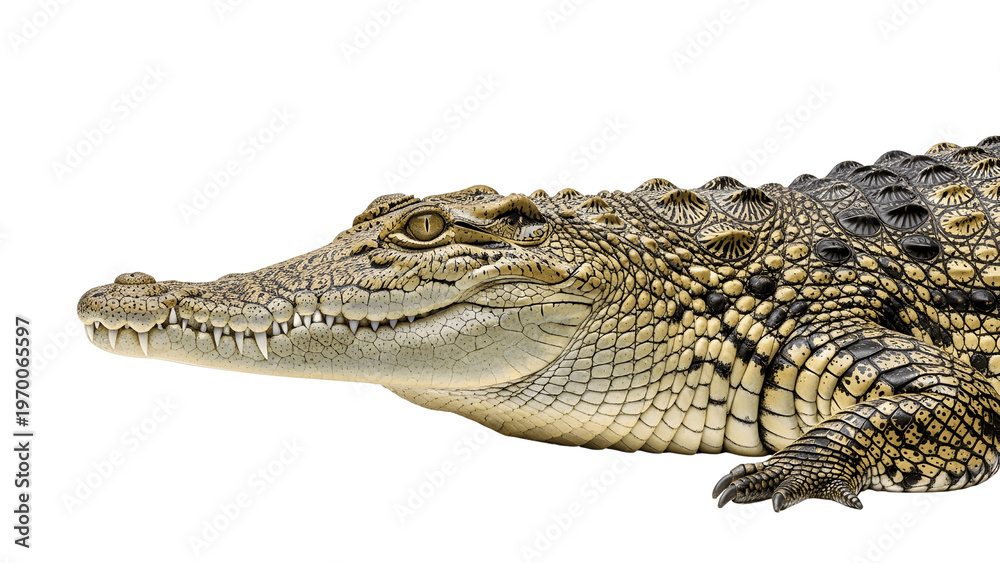 Fototapeta premium Crocodile head with scaly skin isolated on transparent background