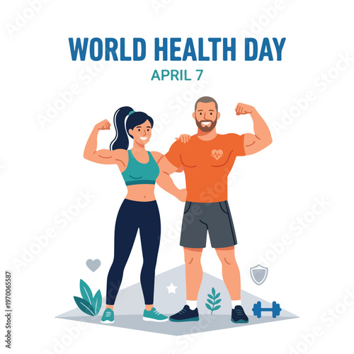 vector man and woman celebrating "World Health Day" 0019