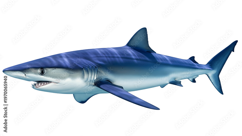 Fototapeta premium Blue shark swimming isolated on transparent background