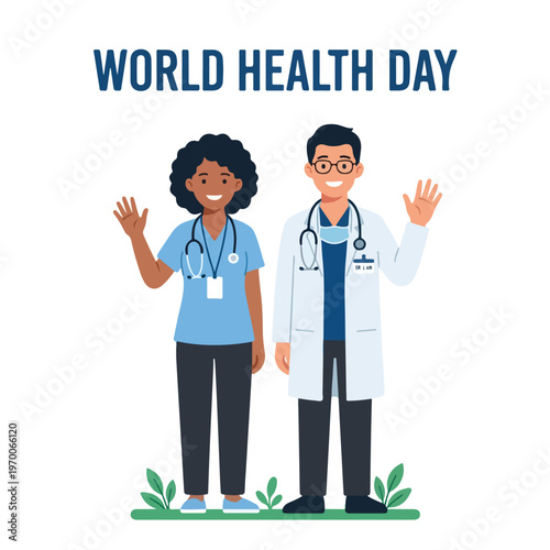 vector man and woman celebrating "World Health Day" 0018
