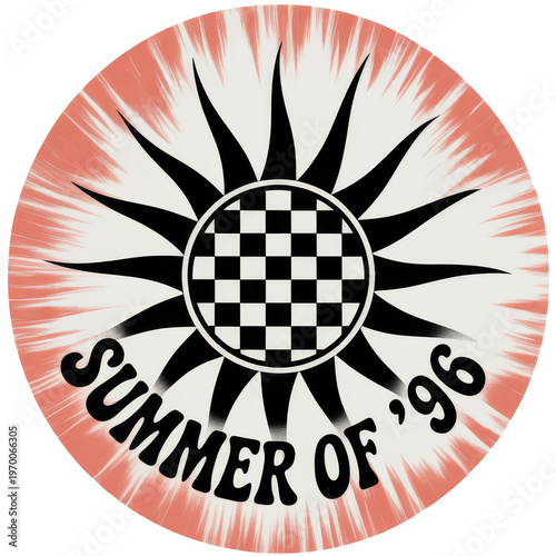 Wallpaper Mural Graphic illustration of a sunburst design with a checkered center and 'Summer of '96' text on a white and orange background. Torontodigital.ca