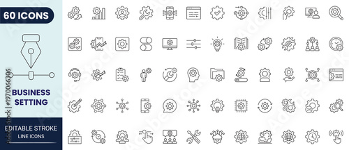 Business setting icon set in outline style. Editable stroke. Vector icon collection.