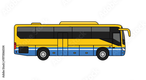 Yellow and Blue Coach Bus Side View Vector Illustration