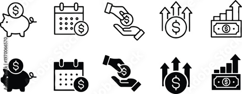 Financial icons depicting saving investment and economic growth concepts