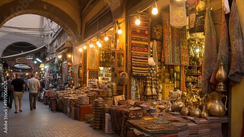 Egyptian shop in Khan el-Khalili grand bazaar in Old Cairo, old town souk, Egypt.