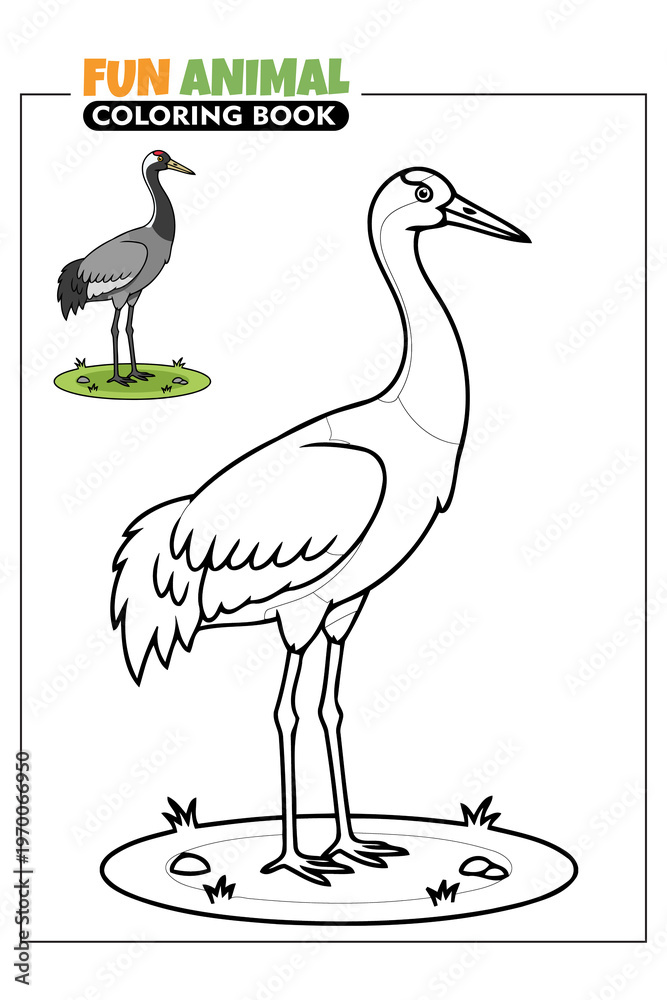 Fototapeta premium Black-necked Crane Animal Vector Illustration Printable Coloring Book Pages for Kids with Full Color Reference