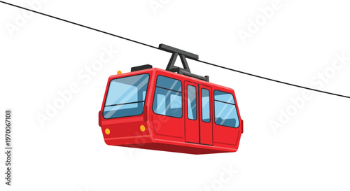 Red Cable Car Gondola Isolated on White Background