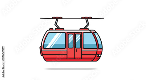 Red Cable Car Gondola Illustration for Travel and Transportation