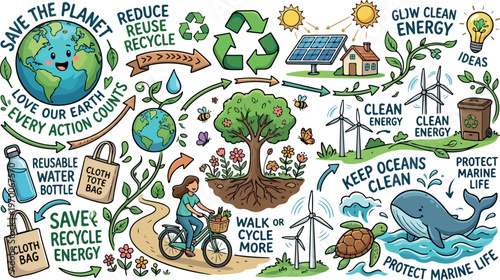 Environmental Conservation Infographic with Eco-Friendly Actions and Sustainable Living Tips