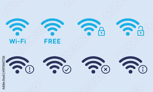 Collection of Wi-Fi Signal Icons Showing Connectivity Status and Security