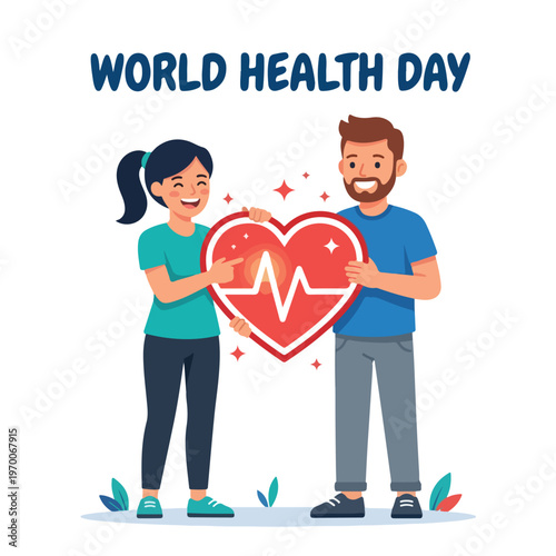 vector man and woman celebrating "World Health Day" 0013