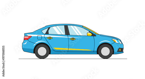 Flat Vector Illustration of a Blue Sedan Car Side View
