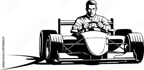 Vintage racing car silhouette with driver in a classic vehicle
