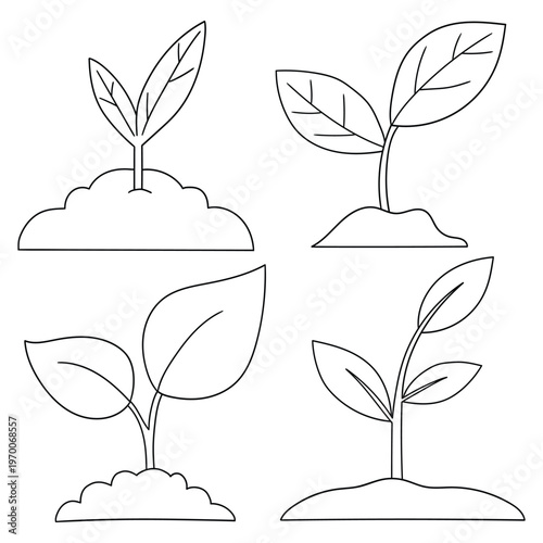 Hand-drawn doodle set of sprouts on a white background.