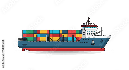 Vector illustration of a large cargo container ship on white background