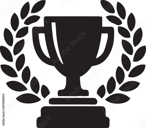 Black trophy icon with laurel wreath representing achievement and victory perfect for sports or competition graphics