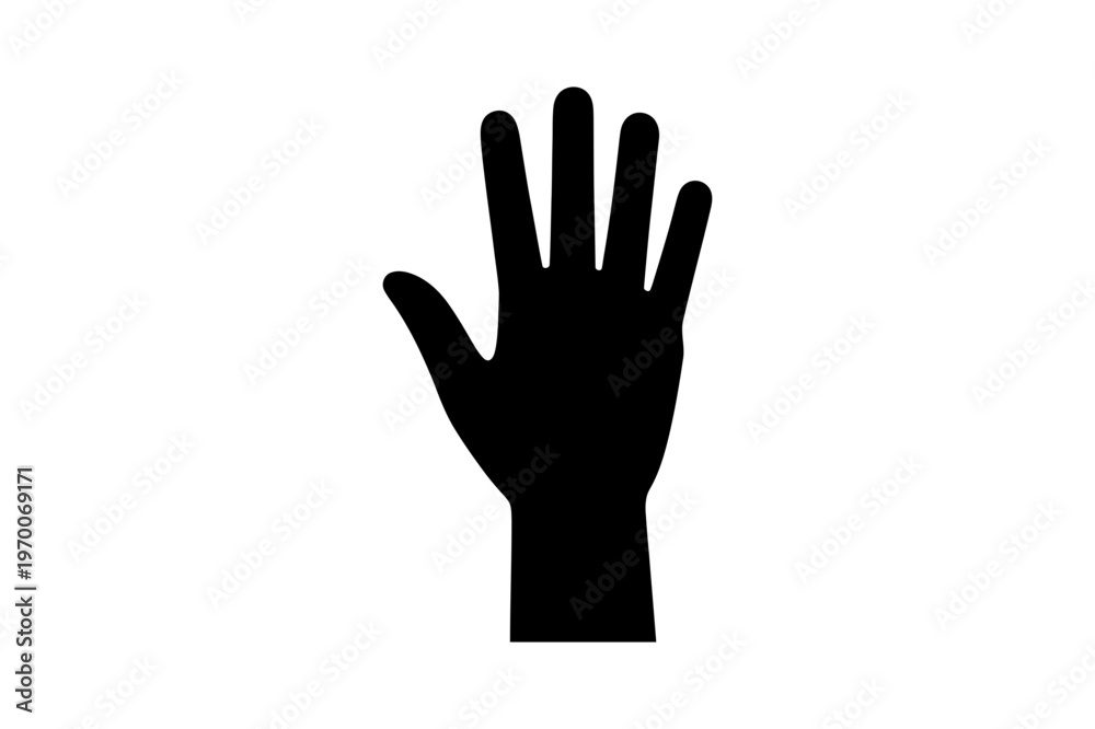 Fototapeta premium Hand icon with five fingers raised, indicating a greeting or stop signal, against a white background.