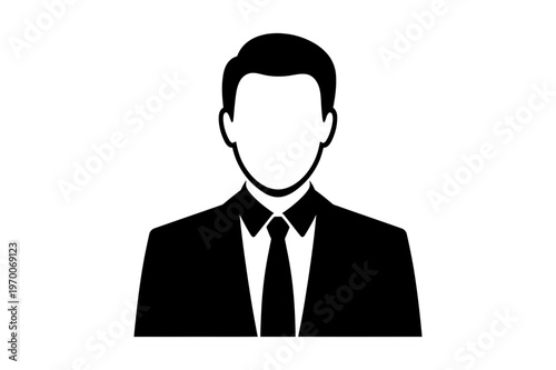 Man icon in a black suit and tie representing a business professional, a placeholder for profile images