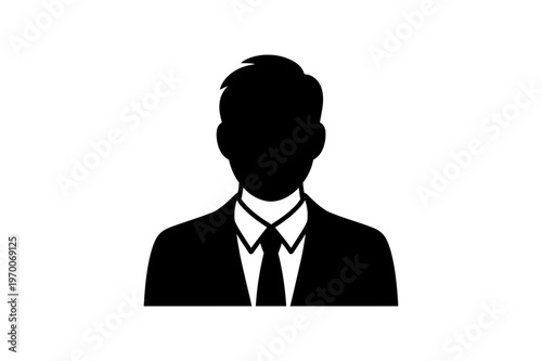 Silhouette man in a suit and tie with a classic hairstyle, representing a professional business person icon.
