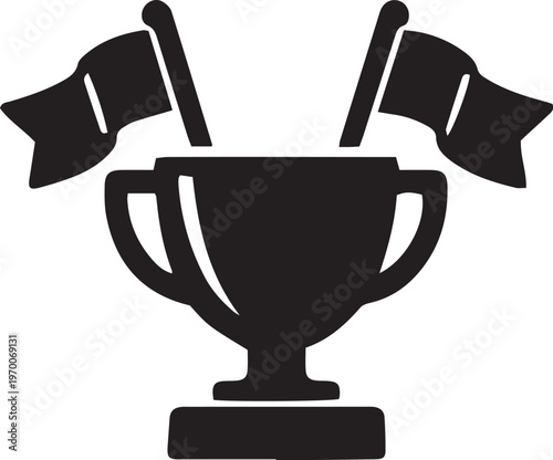 Trophy with flags icon representing victory and achievement simple flat vector design for sports or competition concepts isolated on white background